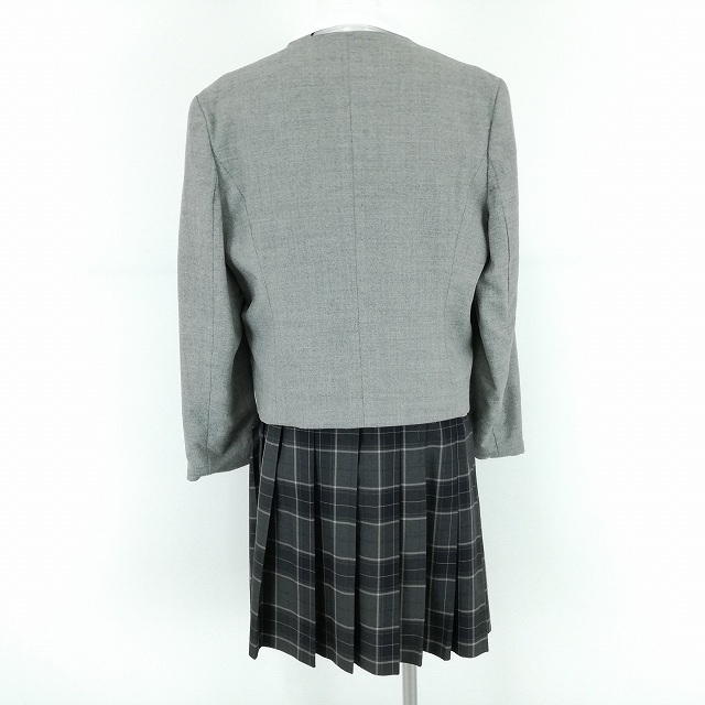 1円 イートン チェックスカート 紐タイ 等 上下4点セット M 大きいサイズ 冬物 長袖 女子 学生服 埼玉星野学園 グレー 中古 ランクC EY6682_2