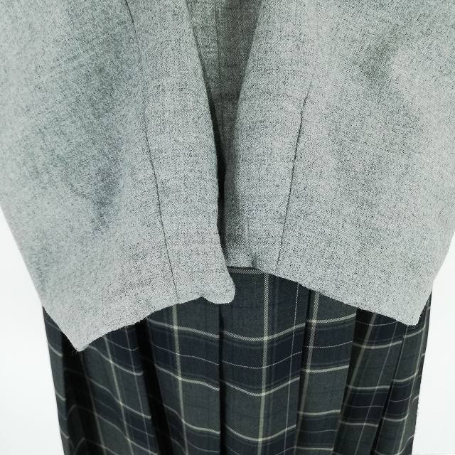 1円 イートン チェックスカート 紐タイ 等 上下4点セット M 大きいサイズ 冬物 長袖 女子 学生服 埼玉星野学園 グレー 中古 ランクC EY6682_3