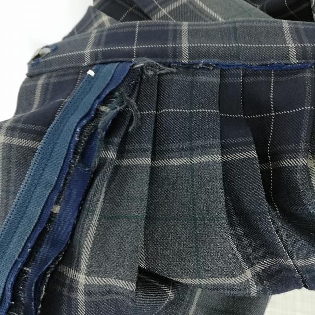 1円 イートン チェックスカート 紐タイ 等 上下4点セット M 大きいサイズ 冬物 長袖 女子 学生服 埼玉星野学園 グレー 中古 ランクC EY6682_7