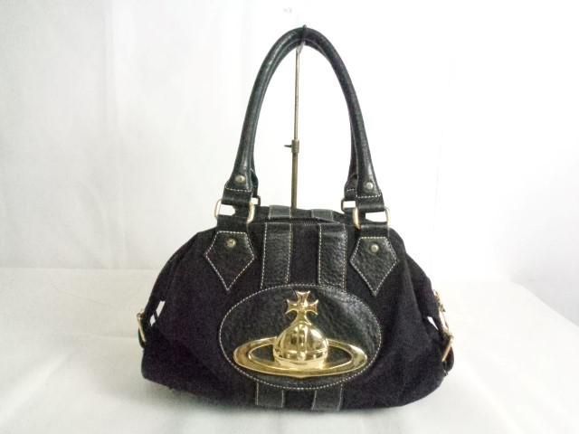 中古 ヴィヴィアンウエストウッド VivienneWestwood ジャイアントオーブ ボストンバッグ ゴールド金具 黒 ブラック Westwood Vivienne 中古 ブリーフケース ブラック×牛革 -vivienne
