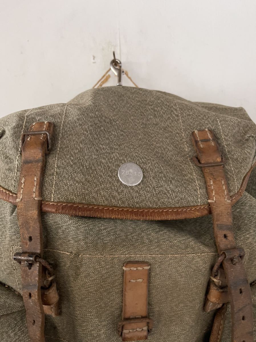 スイス軍 バッグパック 40〜50s レザー ごま塩 キャンバス リュック