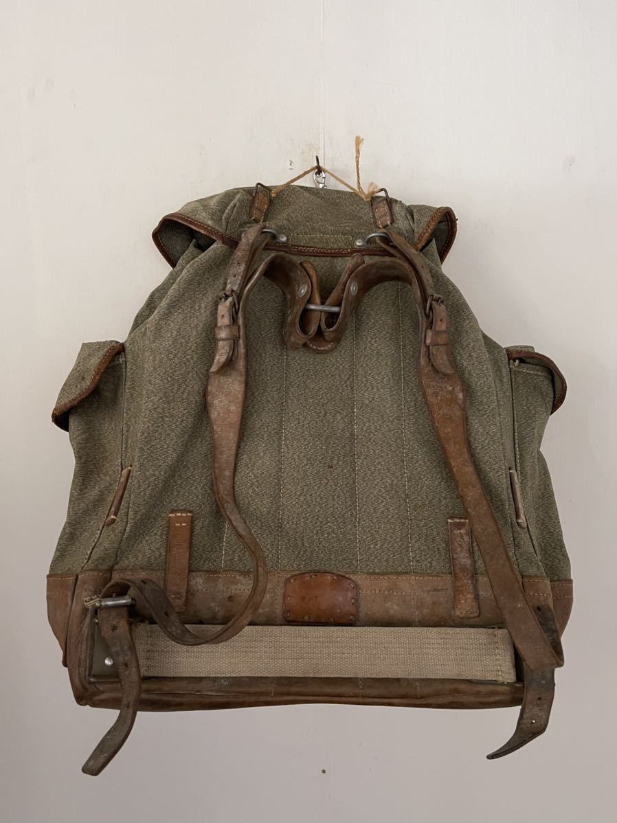 スイス軍 バッグパック 40〜50s レザー ごま塩 キャンバス リュック