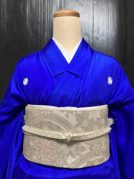 KIRUKIRU アンティーク色留袖 着物 桐紋 正絹 身丈149㎝ 染 青地に雉と  