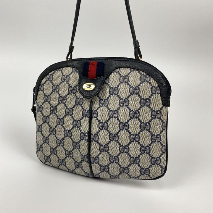 美品■GUCCI グッチ ショルダーバッグ シェリーライン GG柄 インターロッキング ネイビー 紺 PVCレザー ポシェット ミニバッグ オールド GUCCI グッチ シェリーライン 美品GUCCI (グッチ ラクマ