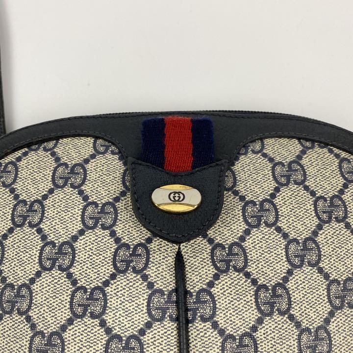 美品■GUCCI グッチ ショルダーバッグ シェリーライン GG柄 インターロッキング ネイビー 紺 PVCレザー ポシェット ミニバッグ オールド GUCCI グッチ シェリーライン 美品GUCCI (グッチ ラクマ
