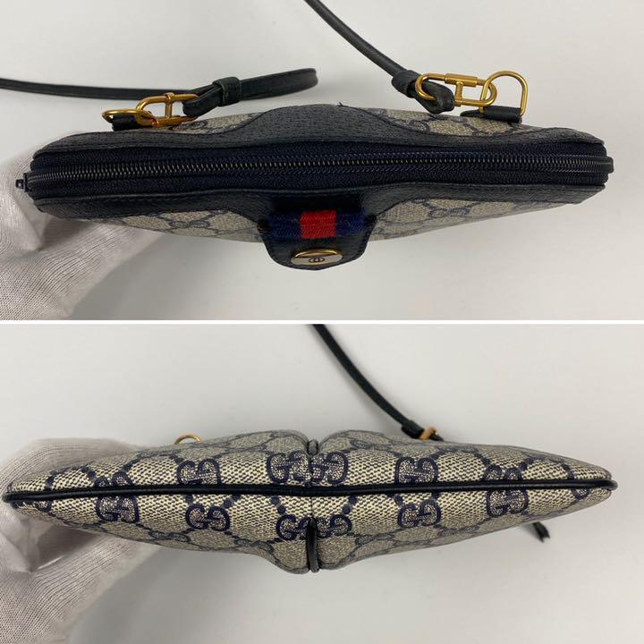 美品■GUCCI グッチ ショルダーバッグ シェリーライン GG柄 インターロッキング ネイビー 紺 PVCレザー ポシェット ミニバッグ オールド GUCCI グッチ シェリーライン 美品GUCCI (グッチ ラクマ