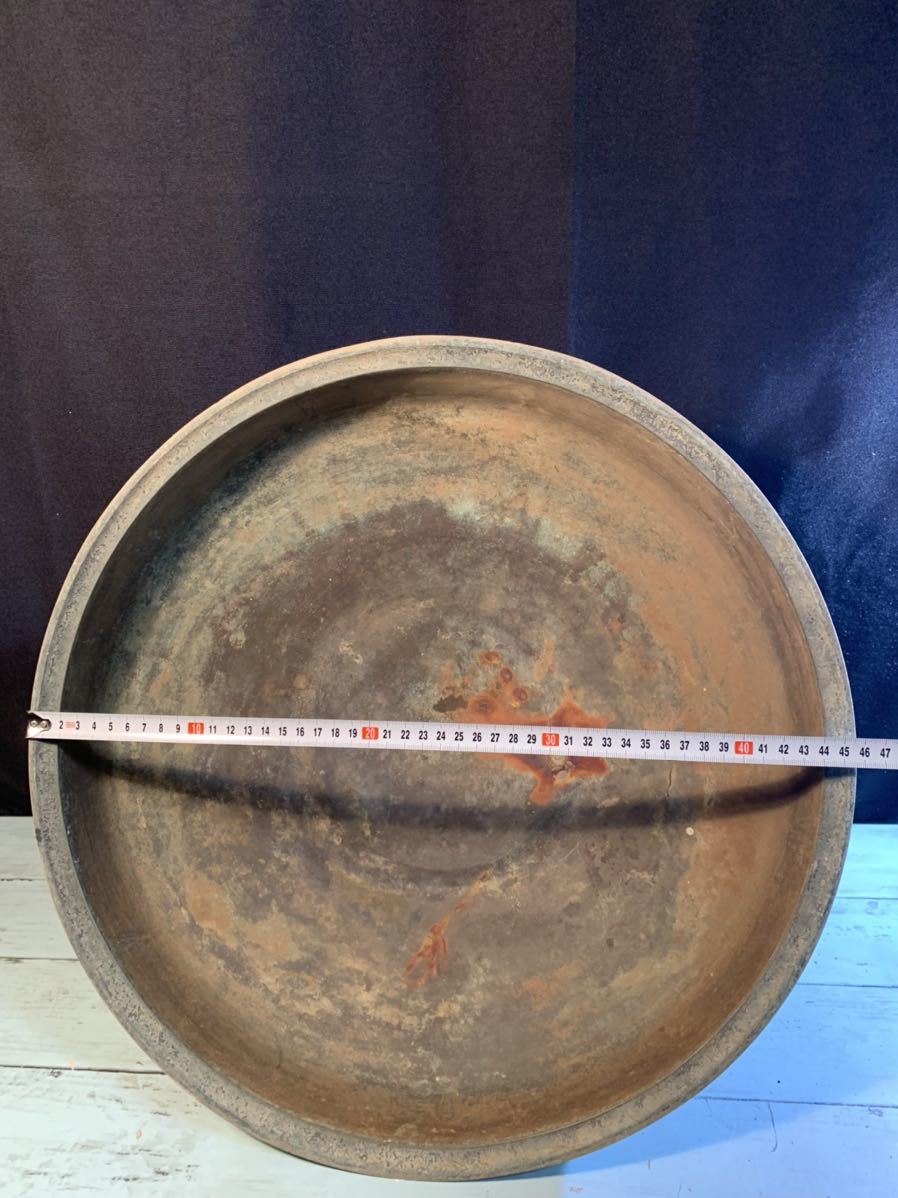 中国 花器 華道 水盤 古銅沙鉢 唐銅 K) 真鍮 胡銅水盤砂鉢 時代 丸型