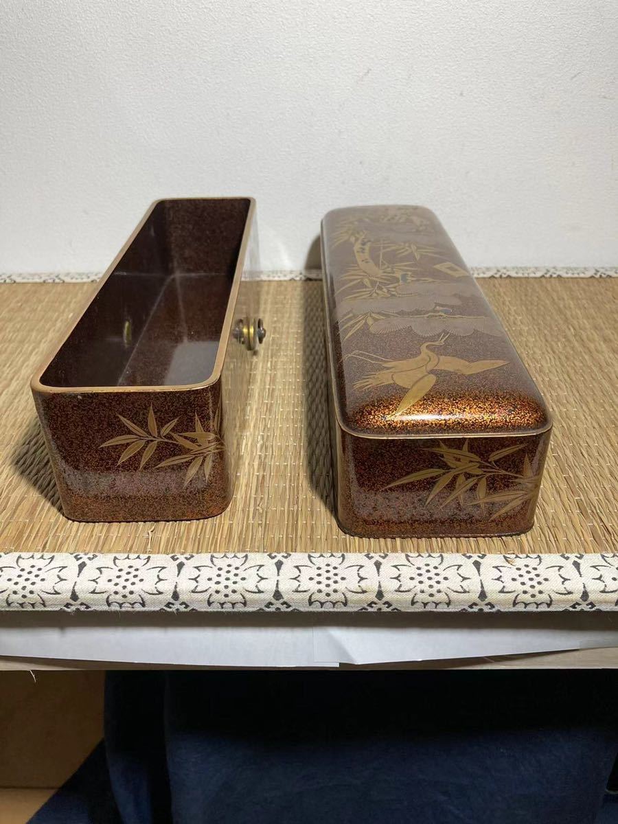 江戸時代 高蒔絵極上蒔絵 金梨地 松竹鶴金蒔絵長文箱 蒔絵書状箱 蒔絵