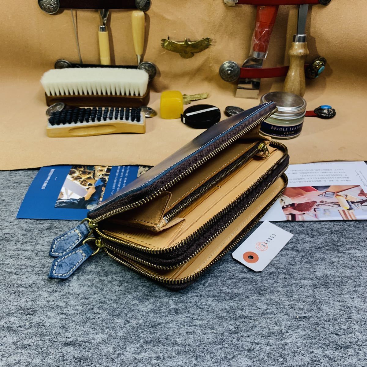 ブライドルレザー メンズ 長財布 ダブルファスナー ダブルジップ