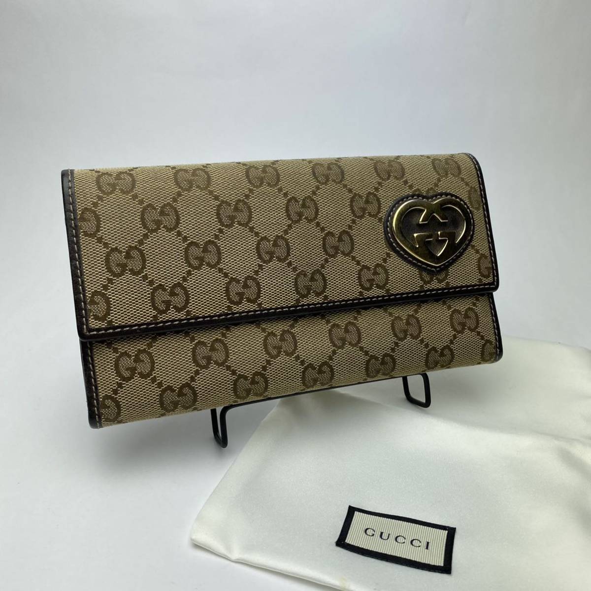 1円【ほぼ未使用！】GUCCI グッチ 長財布 GG柄 GGキャンバス ハート GG 