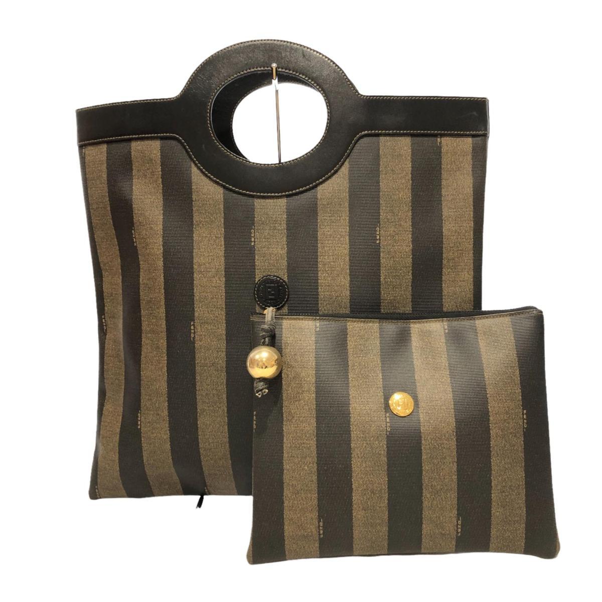 FENDI フェンディ ペカン柄 ハンドバッグ ポーチ キャンバス×レザー 