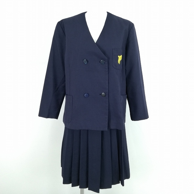1円 イートン スカート 上下2点セット 大きいサイズ 冬物 長袖 女子 学生服 中学 高校 紺 制服 中古 ランクC EY0306_1