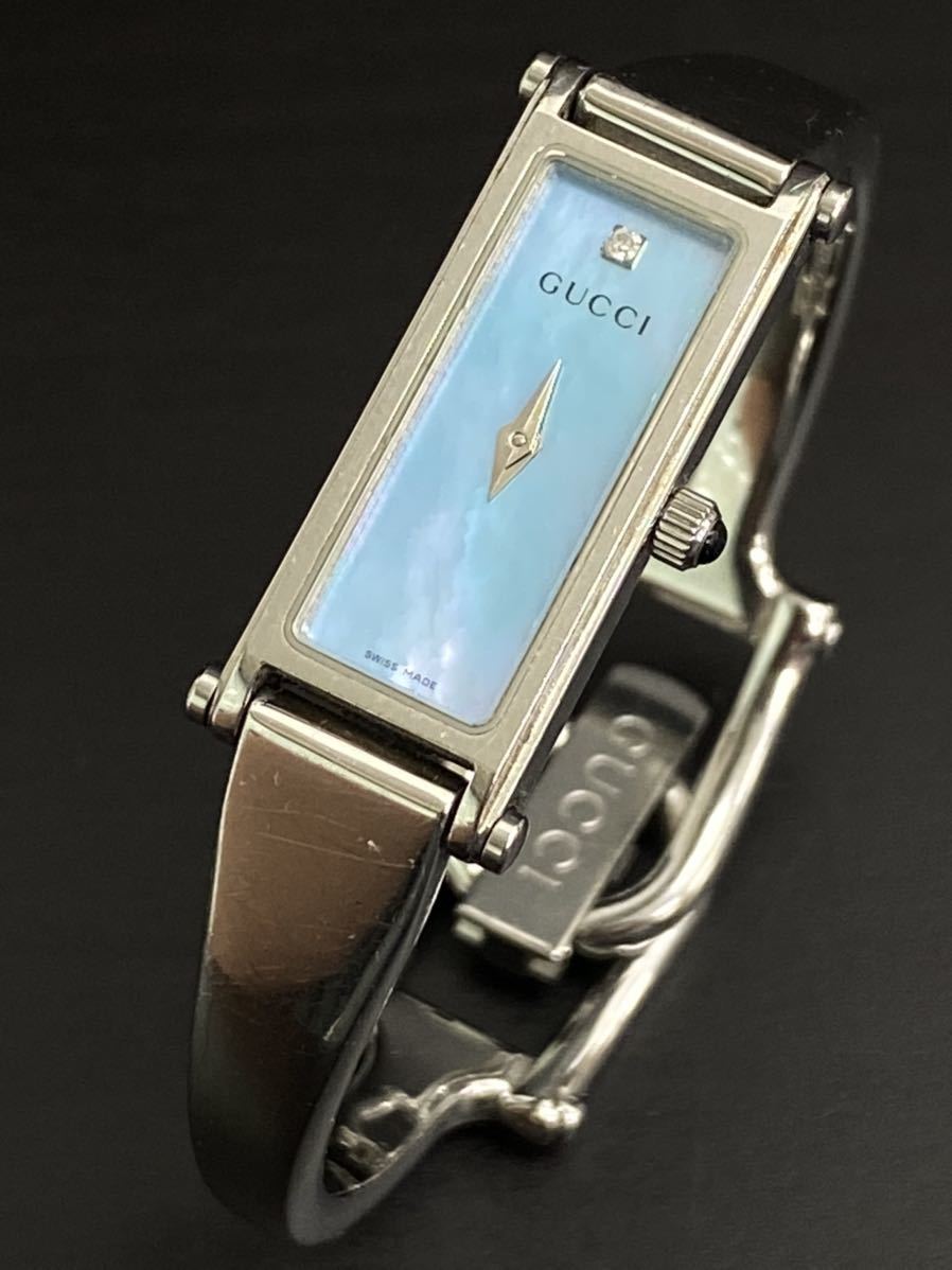 K♪ GUCCI 1500L シェル文字盤 ダイヤ1P バングルウォッチ グッチ  