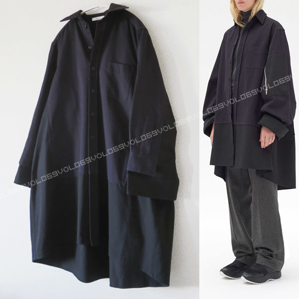 セリーヌCELINEフィービー ファイロPHOEBEツートーン バイカラー パネル コットン ジップ オーバーサイズ シャツ ジャケット モッズ コート