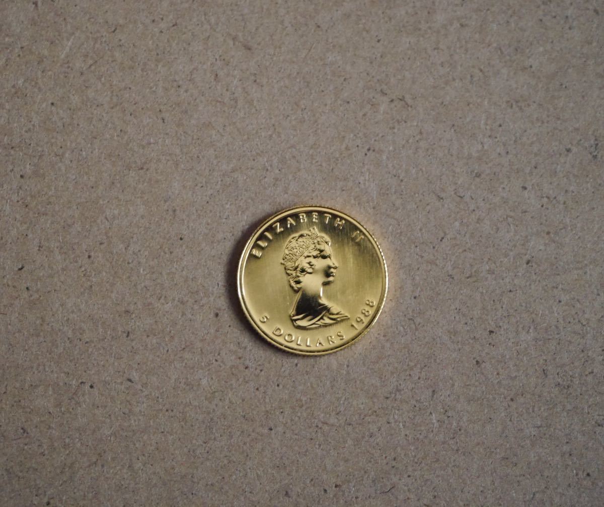 カナダ メイプルリーフ金貨 エリザベス2世 カナダ5ドル 純金 K24 1988