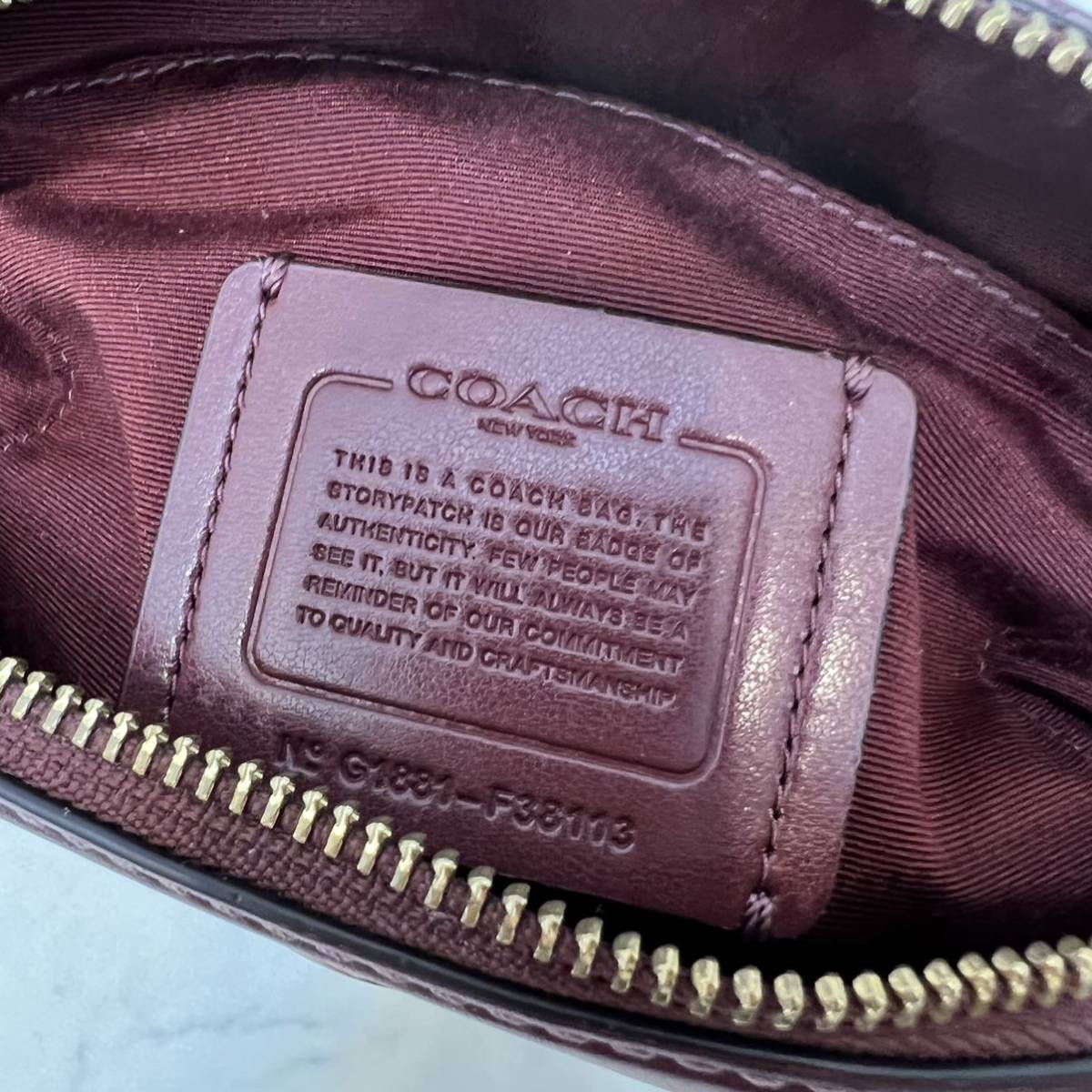 美品 COACH ショルダーバッグ キャンバス 本革レザー F38113 ボルドー 