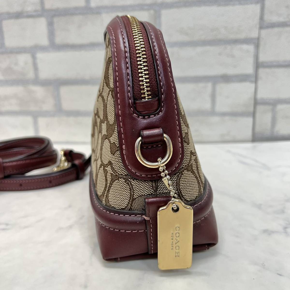 美品 COACH ショルダーバッグ キャンバス 本革レザー F38113 ボルドー 