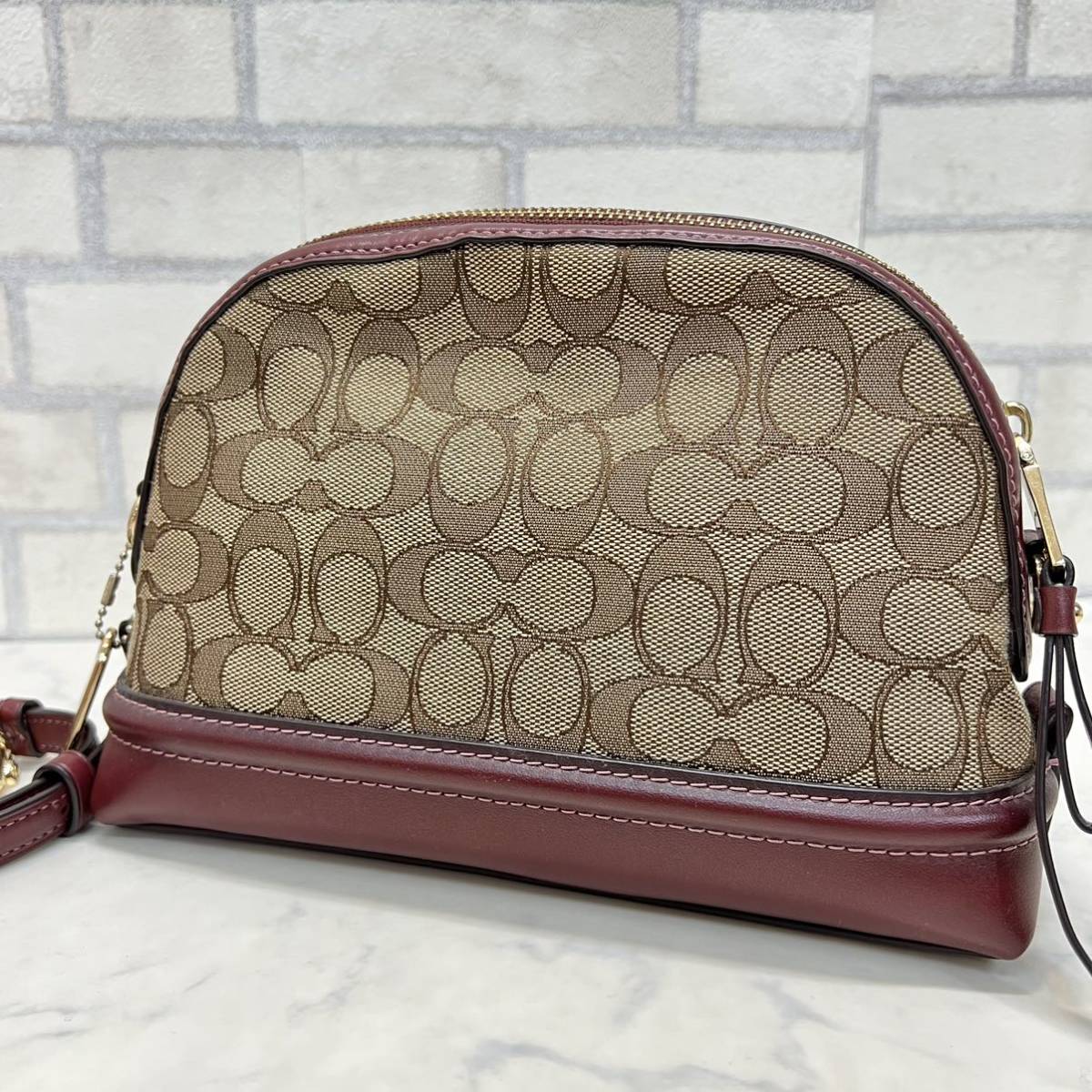 美品 COACH ショルダーバッグ キャンバス 本革レザー F38113 ボルドー 