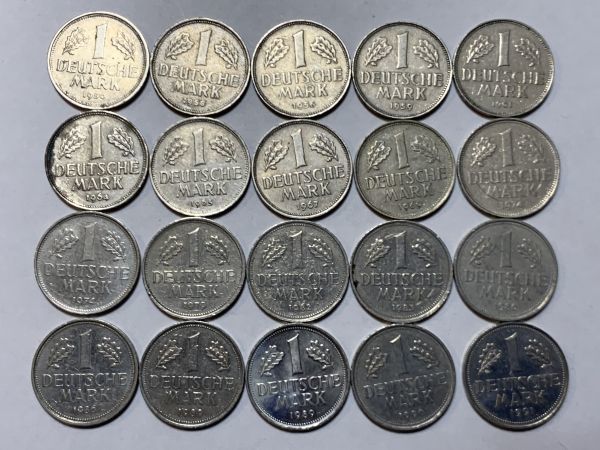ドイツ 1マルク 硬貨おまとめ計20枚 1950年×2枚 1956年×1枚 1959年×1枚 