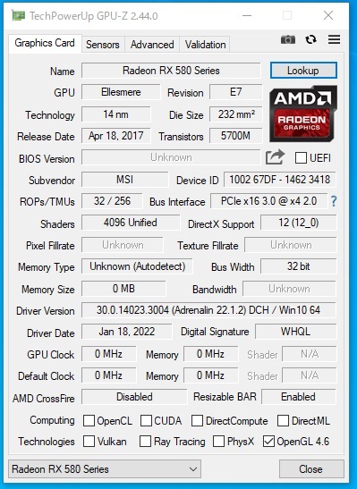 ジャンク】MSI Radeon RX580 MINER 8G【グラフィックボード】(PCI
