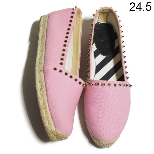 【得価，人気】 H8525R52　▼Christian Louboutin クリスチャンルブタン▼　エスパドリーユ スタッズ付き キャンバス シューズ ピンク 39/24.5cm 春夏 rb m