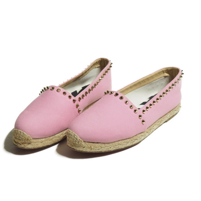 【得価，人気】 H8525R52　▼Christian Louboutin クリスチャンルブタン▼　エスパドリーユ スタッズ付き キャンバス シューズ ピンク 39/24.5cm 春夏 rb m