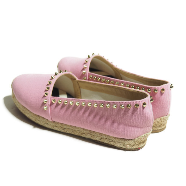 【得価，人気】 H8525R52　▼Christian Louboutin クリスチャンルブタン▼　エスパドリーユ スタッズ付き キャンバス シューズ ピンク 39/24.5cm 春夏 rb m