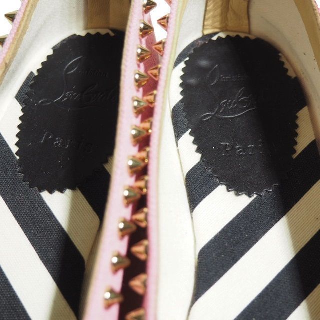 【得価，人気】 H8525R52　▼Christian Louboutin クリスチャンルブタン▼　エスパドリーユ スタッズ付き キャンバス シューズ ピンク 39/24.5cm 春夏 rb m