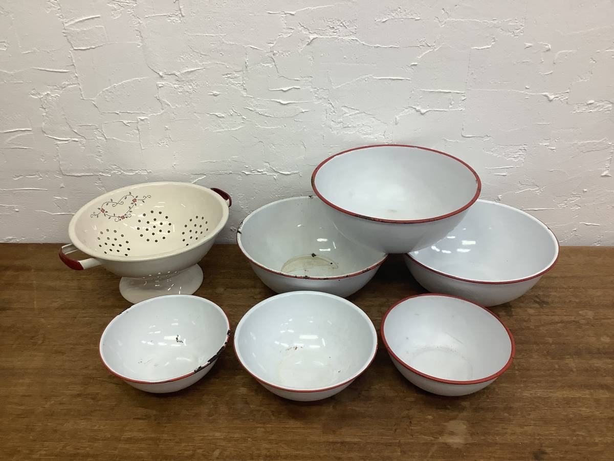 S060110XR【古道具】琺瑯ボール 月兎 FUJI TUKIUSAGI ホーロー雑貨