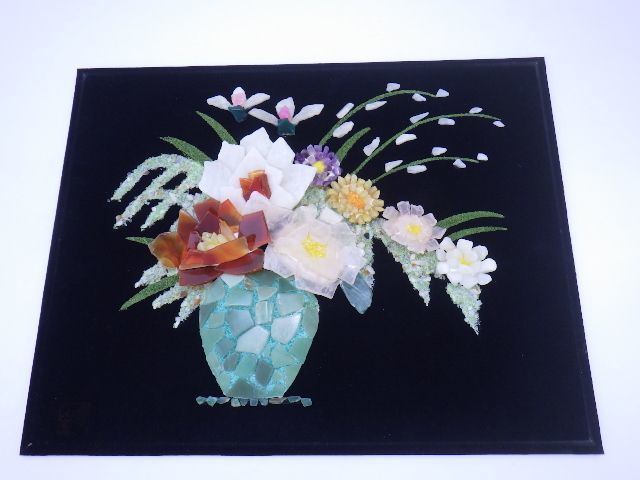 h2F088R- 秀宝作 貴石画 宝石画 花 花瓶 額装(絵画)｜売買された