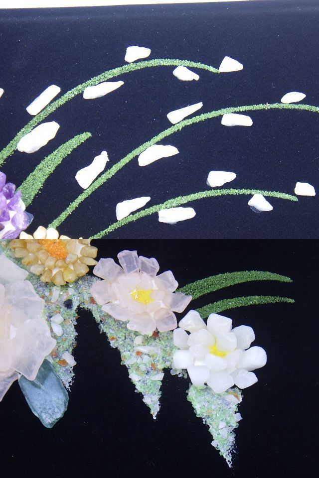 h2F088R- 秀宝作 貴石画 宝石画 花 花瓶 額装(絵画)｜売買された