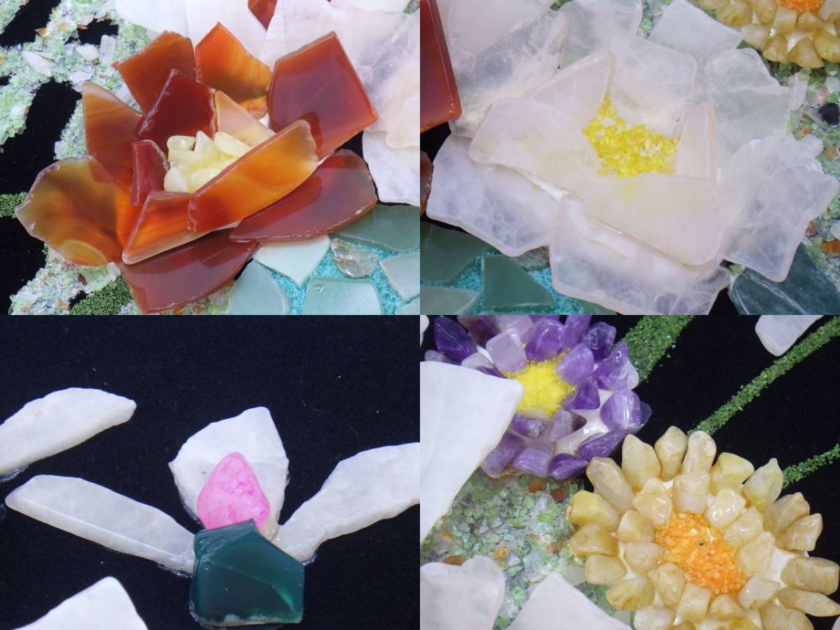 h2F088R- 秀宝作 貴石画 宝石画 花 花瓶 額装(絵画)｜売買された