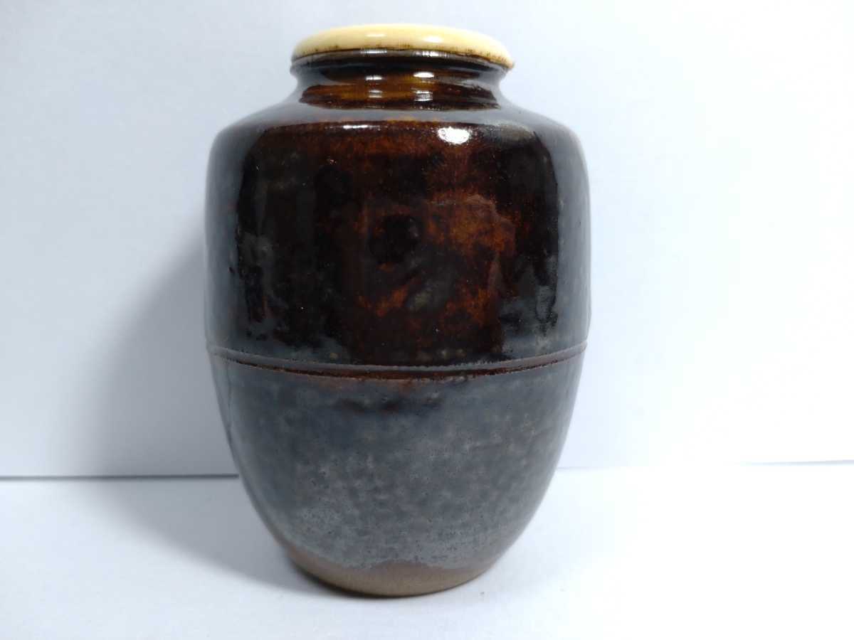 20『真作 共箱/小堀遠州七窯 高取焼 清水茂生/仕覆付 肩衝茶入/高さ7.5