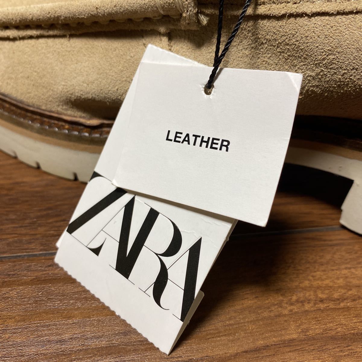 ZARA メンズ 本革 （レッドブラウン） 本革カウレザーモックトゥクラシックワークブーツ ブーツ 新品 ザラ タグ付き BROWN 細見え 脚長 ローカット シューズ スニーカー ブラウン