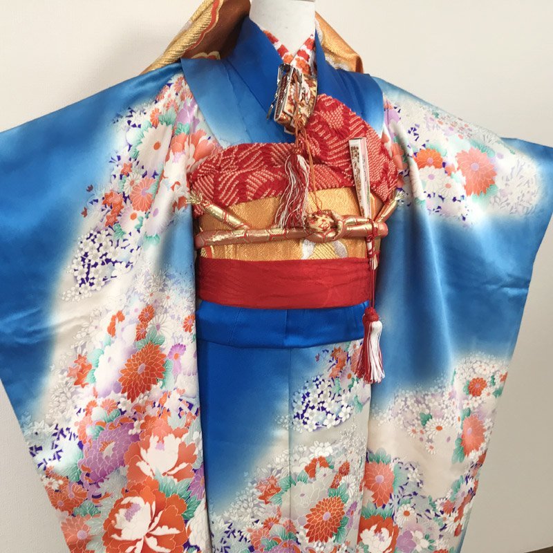 509ag31□七五三 七歳 女児 着物&袋帯 菊 梅 くすみピンク□美品