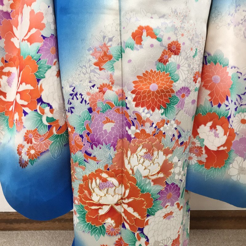 509ag31□七五三 七歳 女児 着物&袋帯 菊 梅 くすみピンク□美品