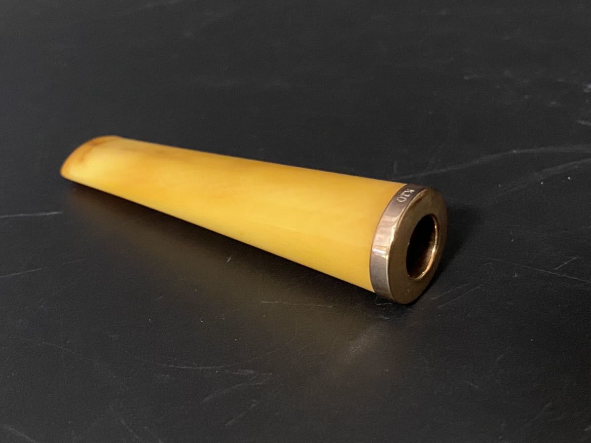 ⑦時代物☆K10 パイプ/喫煙具/K10金具/吸い口/金縁/6cm/10.8g