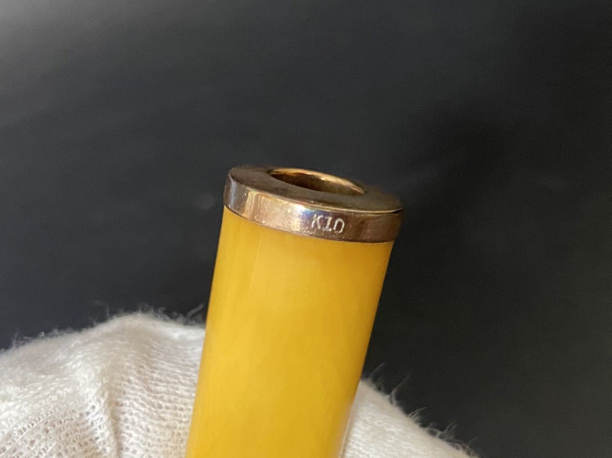 ⑦時代物☆K10 パイプ/喫煙具/K10金具/吸い口/金縁/6cm/10.8g