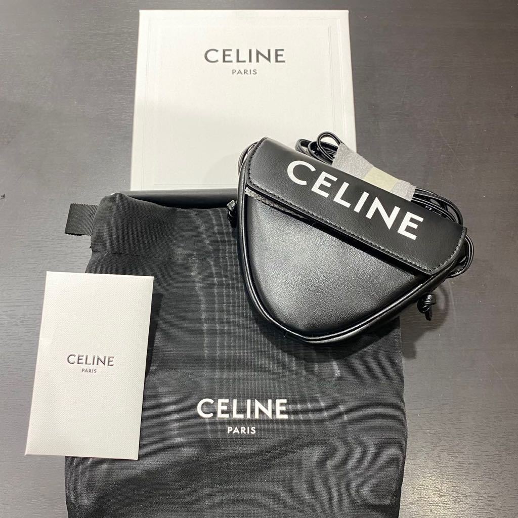 新品 日本未入荷 希少 CELINE セリーヌ ミニ トライアングルロゴ プリント レザーポーチ ブラック 正規品 CELINE セリーヌ ミニ オノリン 10N572ECM モバイルポーチ
