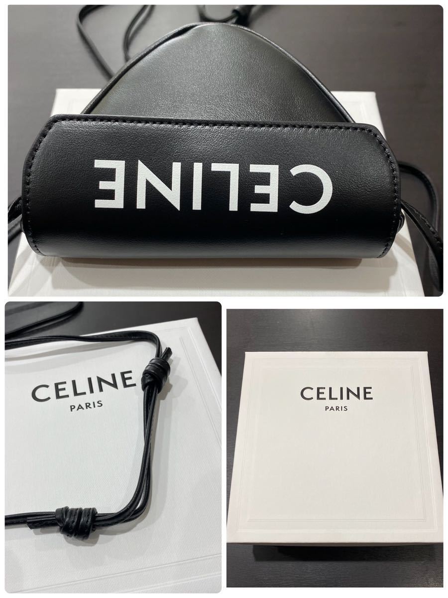 新品 日本未入荷 希少 CELINE セリーヌ ミニ トライアングルロゴ プリント レザーポーチ ブラック 正規品 CELINE セリーヌ ミニ オノリン 10N572ECM モバイルポーチ