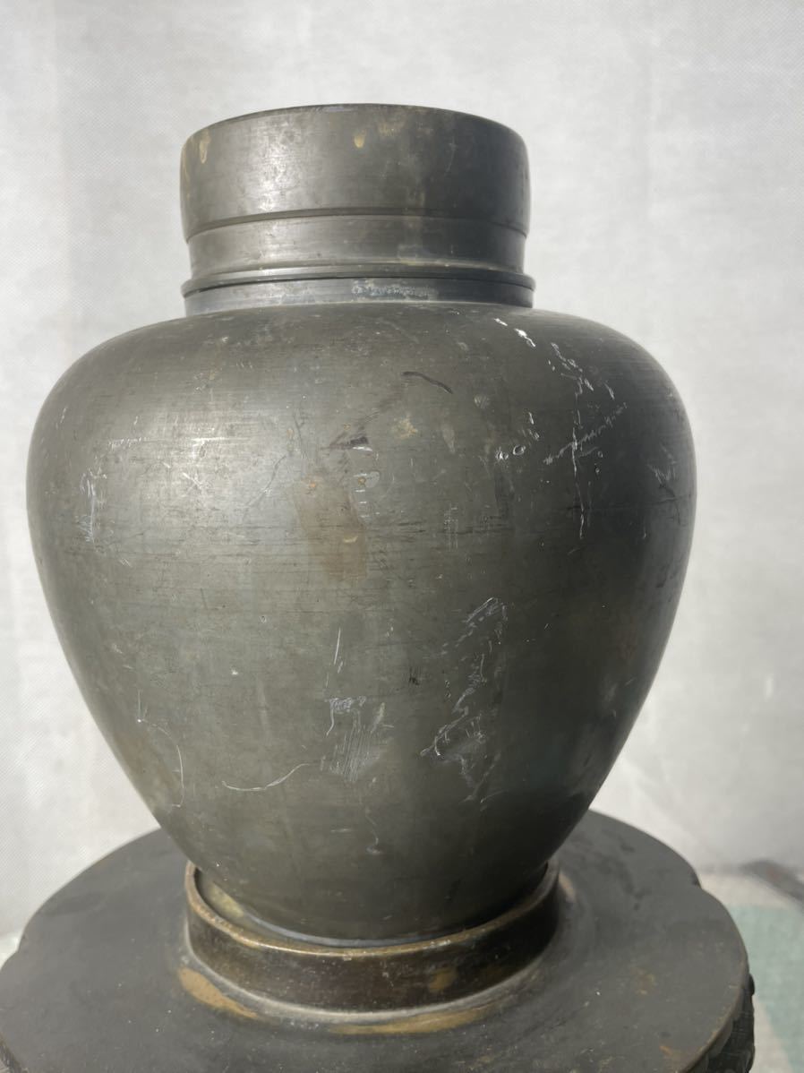 茶壺 茶壷 錫 茶器 在銘 天一美作？ 特大 煎茶道具 茶入 古玩 重