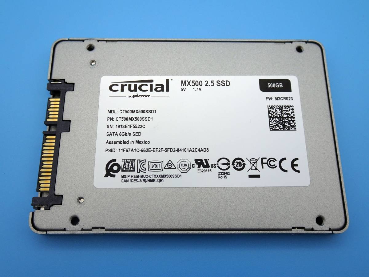 中古・使用時間3H！】Crucial 2.5インチ SSD 500GB CT500MX500SSD1/JP