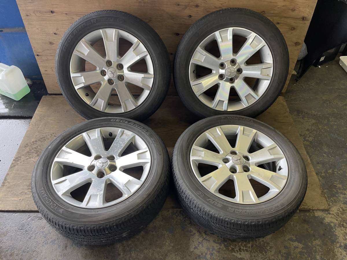 岩手発!! デリカD5純正 18×7J +38 PCD114.3 YKOHAMA GEOLA NDAR SUV 225/55R18 2017年製 5穴 4本 売切り!!