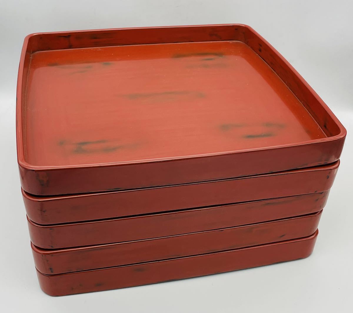 時代根来放出④】根来塗 時代物 江戸時代『時代根来天然木四方盆』根