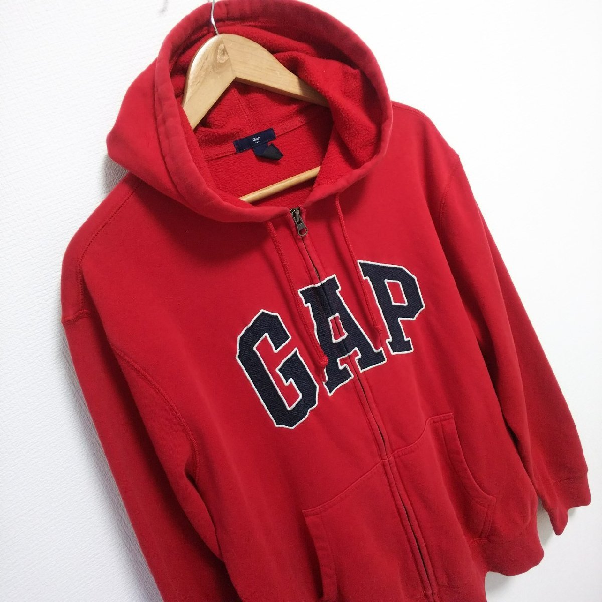 w^)b ギャップ ジップアップ パーカー 長袖 スウェット レッド GAP 裏 