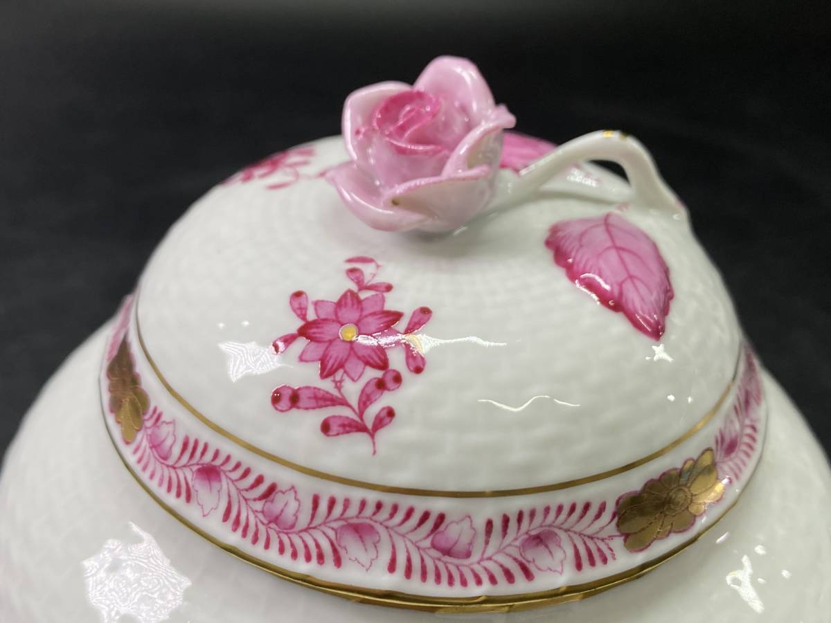 ヘレンド 小物入れ バラ 7＃MH2/X2057 Herend ヘレンド 小物入れ 蓋物 金彩 花柄 ピンク バラ