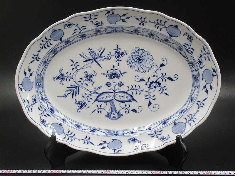 D0035 マイセン Meissen ブルーオニオン オーバルプレート プラター 大皿