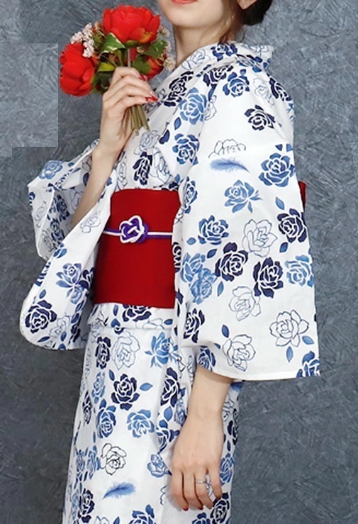 ◇高級変わり織り浴衣◇涼し青薔薇の夏浴衣◇奇跡の花言葉☆新品未使用 