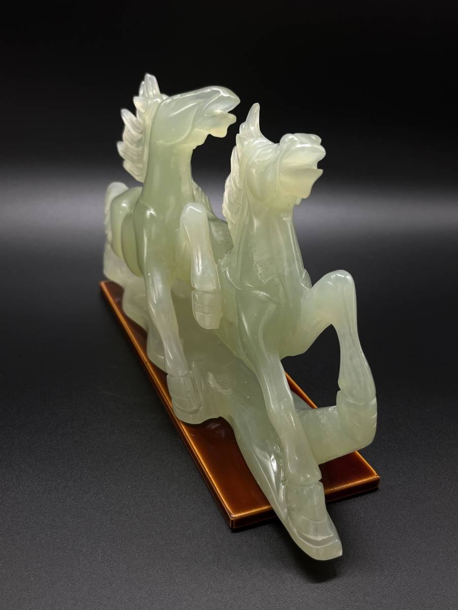 中国 古玩 中国美術 置物 約940.5g 飾物 馬 玉石 翡翠 彫刻細工 B445 