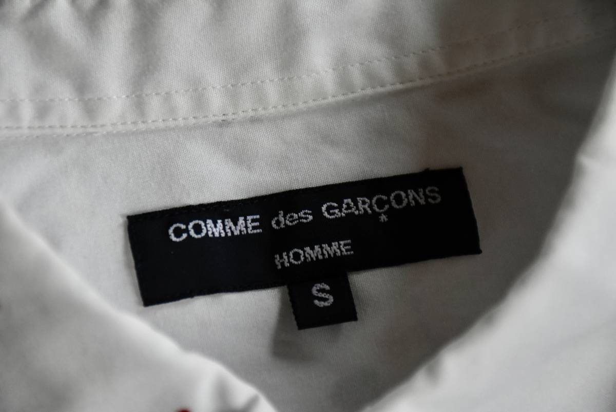 希少 AD2011 日本製 COMME des GARCONS HOMME コムデギャルソンオム ホワイト ペンキ加工 半袖 シャツ S アート コットン アーカイブ des 希少 COMME バルーン シルエット ポンチョ